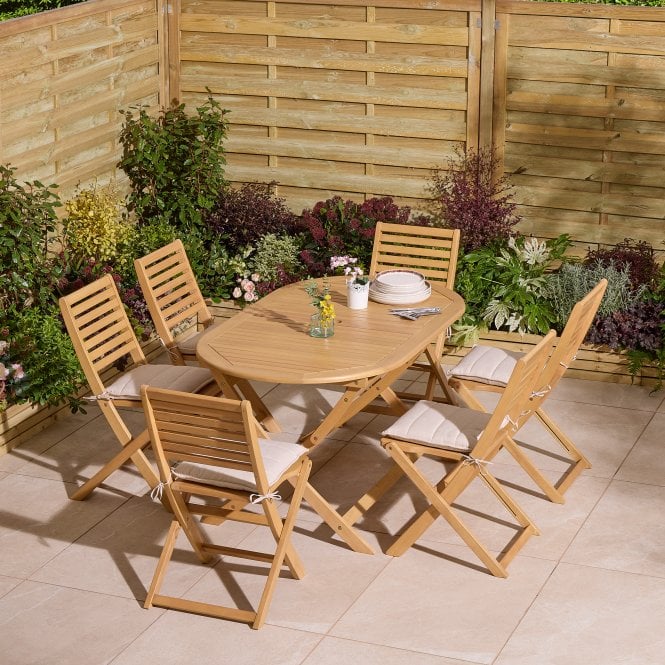 Ashdown Folding 6 Seat Oval Dining Set With Cushions