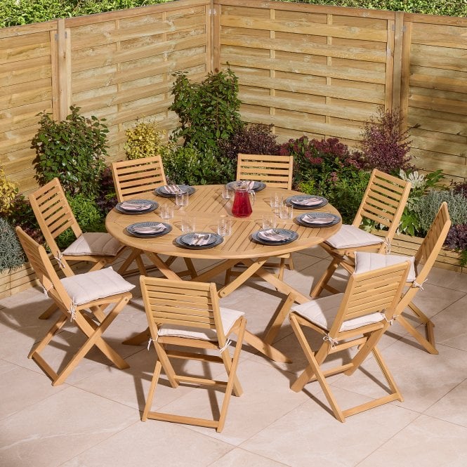 Ashdown Folding 8 Seat Round Dining Set With Cushions