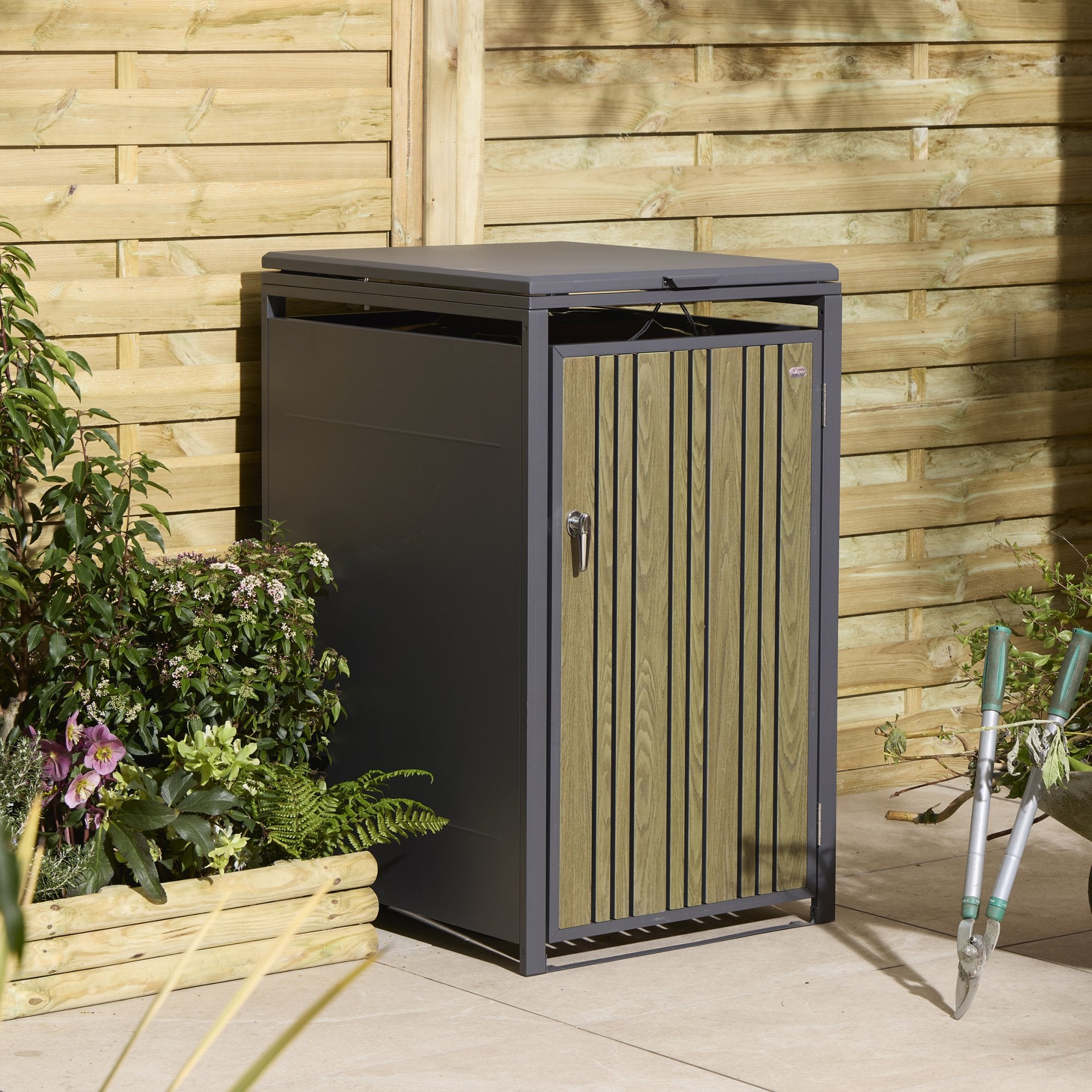 Rowlinson Wimbledon Single Metal Bin Store - Oak
