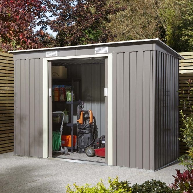 Trentvale 8' x 4' Metal Pent Shed Light Grey